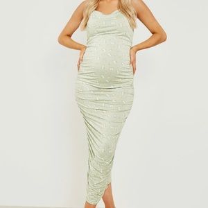 FLORAL COWL NECK RUCHED MIDI DRESS MATERNITY